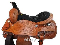 Used Cowboy Western Roping Saddle Horse Ranch Floral Tooled Leather 15 16 17 18