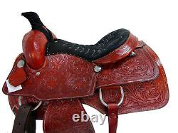 Used Cowboy Western Roping Saddle Horse Ranch Floral Tooled Leather 15 16 17 18