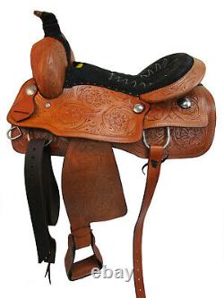 Used Cowboy Western Roping Saddle Horse Ranch Floral Tooled Leather 15 16 17 18