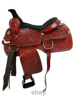 Used Cowboy Western Roping Saddle Horse Ranch Floral Tooled Leather 15 16 17 18