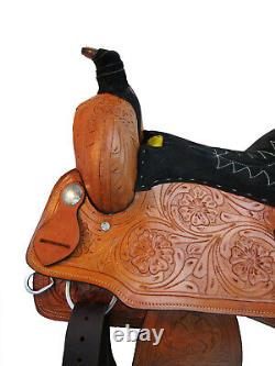 Used Cowboy Western Roping Saddle Horse Ranch Floral Tooled Leather 15 16 17 18