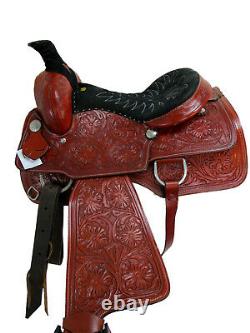 Used Cowboy Western Roping Saddle Horse Ranch Floral Tooled Leather 15 16 17 18