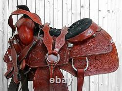 Used Cowboy Western Roping Saddle Horse Ranch Floral Tooled Leather 15 16 17 18