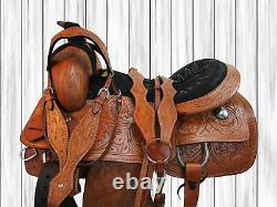 Used Cowboy Western Roping Saddle Horse Ranch Floral Tooled Leather 15 16 17 18