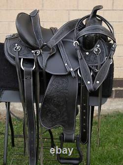 Used Gaited Western Black Leather Horse Saddle Tack 16 Trail Endurance