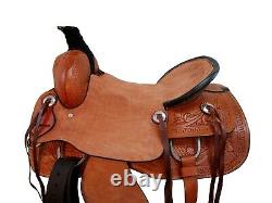 Used Hard Seat Rough Out Western Horse Saddle Leather Basket Weave Floral Tooled