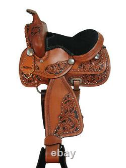 Used Kids Leather Pony Horse Western Saddle Floral Studded Painted Tack Reins