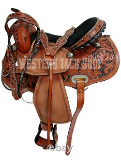 Used Leather Western Floral Horse Saddle Carved Painted Studded Barrel Racing