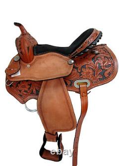 Used Leather Western Floral Horse Saddle Carved Painted Studded Barrel Racing