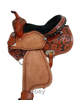 Used Leather Western Floral Horse Saddle Carved Painted Studded Barrel Racing