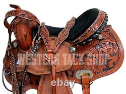 Used Leather Western Floral Horse Saddle Carved Painted Studded Barrel Racing