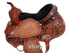 Used Leather Western Floral Horse Saddle Carved Painted Studded Barrel Racing