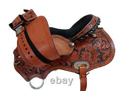 Used Leather Western Floral Horse Saddle Carved Painted Studded Barrel Racing