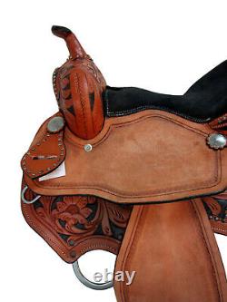 Used Leather Western Floral Horse Saddle Carved Painted Studded Barrel Racing