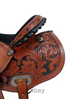 Used Leather Western Floral Horse Saddle Carved Painted Studded Barrel Racing