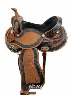 Used Leather Western Tooled Painted Horse Saddle Reins Tack Trail Barrel Racer