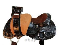 Used Mini Black Leather Western Pony Horse Saddle Youth Kids Children Harness