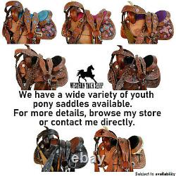 Used Mini Black Leather Western Pony Horse Saddle Youth Kids Children Harness