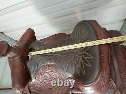 Used Older 14 Brown Leather Big Horn Western Roping Saddle withTooling