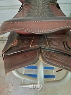 Used Older 14 Brown Leather Big Horn Western Roping Saddle withTooling