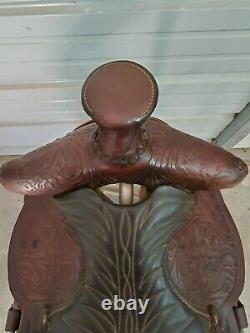 Used Older 14 Brown Leather Big Horn Western Roping Saddle withTooling