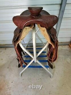 Used Older 14 Brown Leather Big Horn Western Roping Saddle withTooling