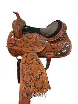 Used Pro Western Barrel Racing Saddle 15 16 17 Floral Tooled Leather Trail Tack