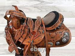 Used Pro Western Barrel Racing Saddle 15 16 17 Floral Tooled Leather Trail Tack