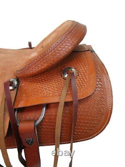 Used Ranch Roping Western Saddle Rancher Basket Weave Tooled Leather 15 16 17 18