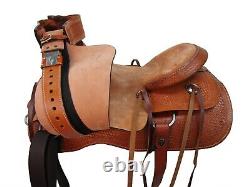 Used Ranch Roping Western Saddle Rancher Basket Weave Tooled Leather 15 16 17 18