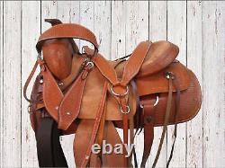 Used Ranch Roping Western Saddle Rancher Basket Weave Tooled Leather 15 16 17 18