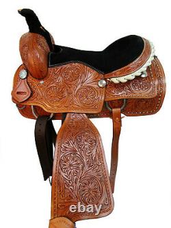 Used Roping Roper Work Leather Floral Studded Cowboy Western Ranch Horse Saddle