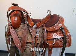 Used Roping Saddle Western Horse Pleasure Floral Tooled Leather Tack 15 16 17 18