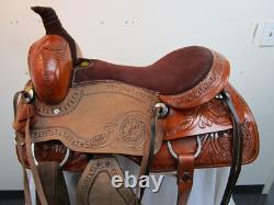 Used Roping Saddle Western Horse Pleasure Floral Tooled Leather Tack 15 16 17 18