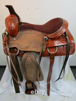 Used Roping Saddle Western Horse Pleasure Floral Tooled Leather Tack 15 16 17 18