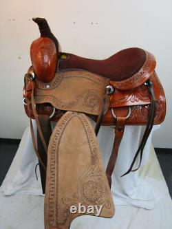 Used Roping Saddle Western Horse Pleasure Floral Tooled Leather Tack 15 16 17 18