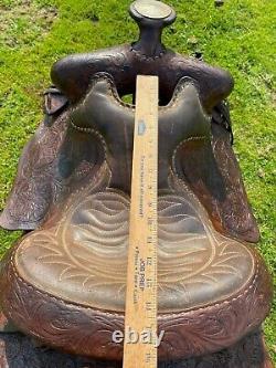 Used Ryon 14 dark oil leather Western youth saddle withequitation seat US made