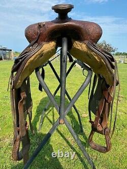 Used Ryon 14 dark oil leather Western youth saddle withequitation seat US made