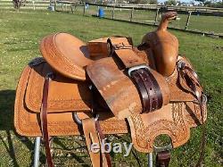 Used Silver Royal 15 border tooled slick seat Western saddle