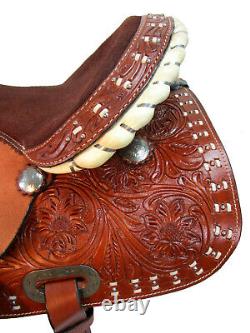 Used Trail Saddle 15 16 Western Horse Pleasure Floral Tooled Leather Buck Stitch