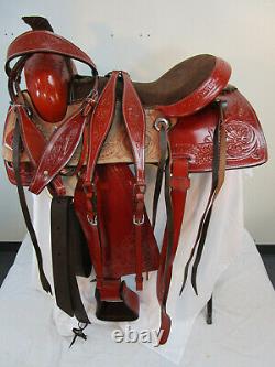 Used Trail Saddle 15 16 Western Horse Pleasure Floral Tooled Leather Tack Set