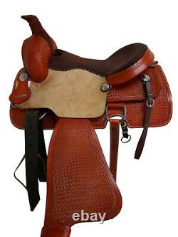 Used Trail Saddle 17 16 Western Horse Pleasure Brown Leather Hand Tooled Tack