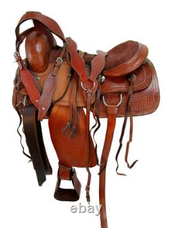 Used Trail Saddle Western Horse 15 16 17 Tooled Brown Leather Pleasure Tack Set