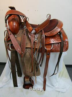 Used Trail Saddle Western Horse Pleasure Floral Tooled Leather Tack 18 17 16 15