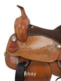 Used Trail Saddle Western Horse Pleasure Floral Tooled Leather Tack 18 17 16 15