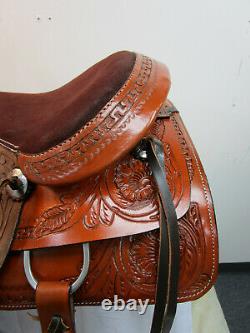 Used Trail Saddle Western Horse Pleasure Floral Tooled Leather Tack 18 17 16 15