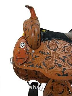 Used Trail Saddle Western Horse Pleasure Floral Tooled Painted Tack Set 17 16 15