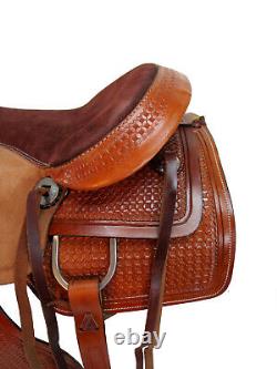 Used Trail Saddle Western Horse Pleasure Riding Tooled Leather Tack Set 15 16 17