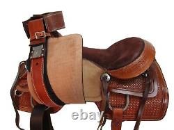 Used Trail Saddle Western Horse Pleasure Riding Tooled Leather Tack Set 15 16 17