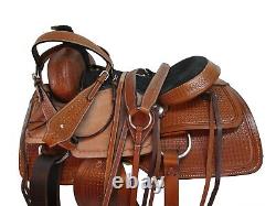 Used Trail Saddle Western Horse Pleasure Waffle Tooled Leather Tack Set 15 16 17